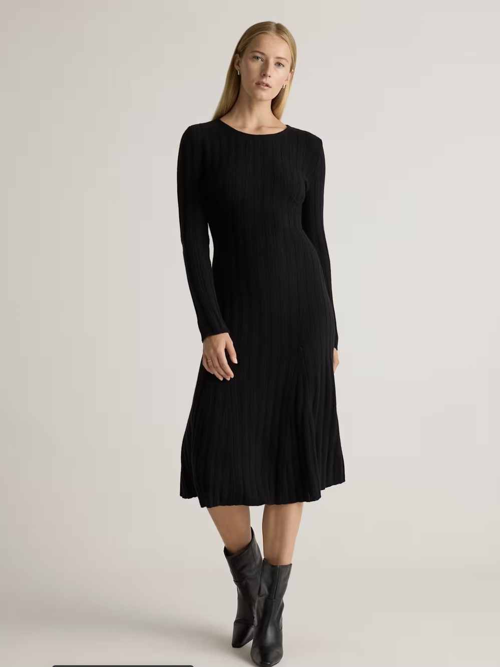 Quince Mongolian Cashmere Wide Rib Midi Dress Black